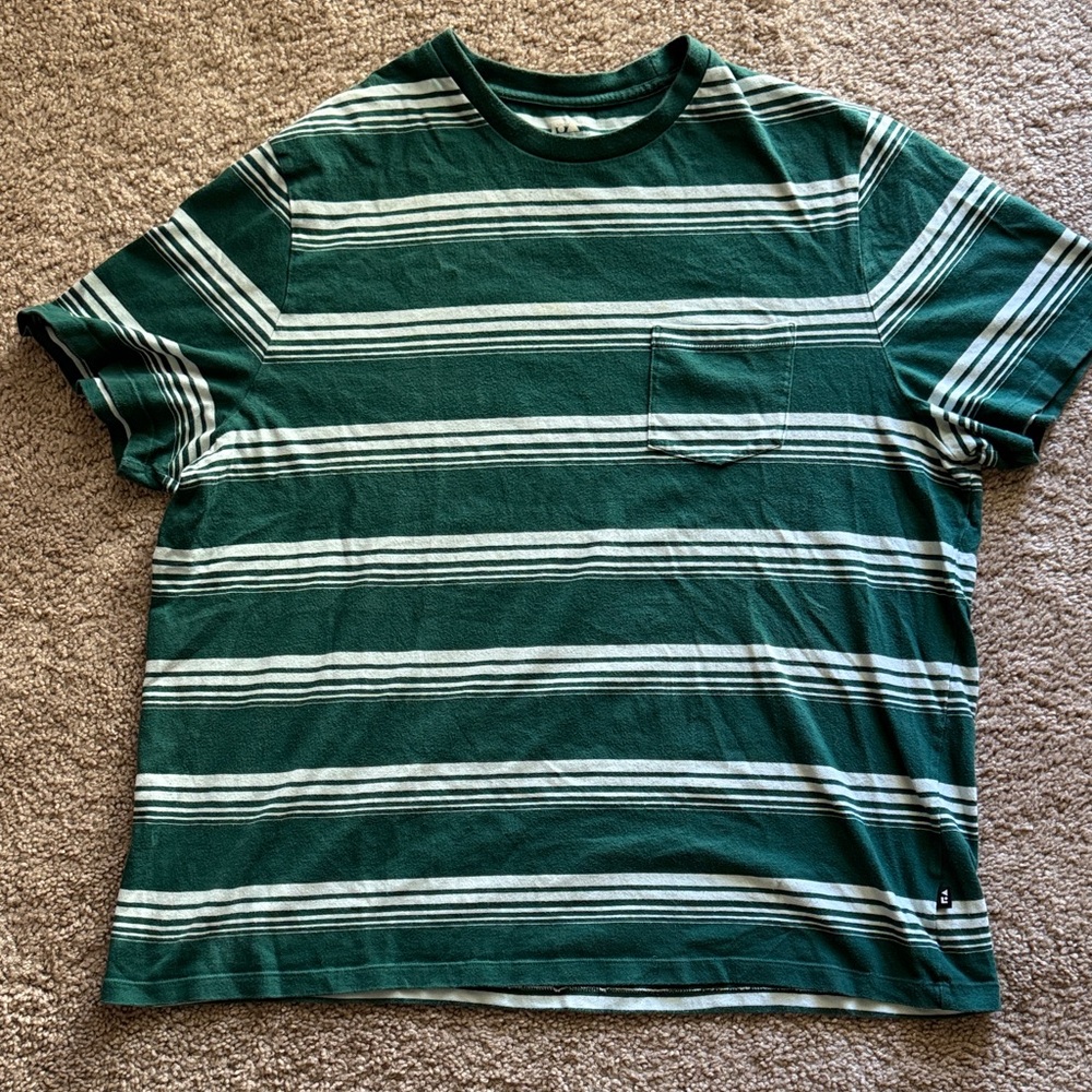💜 3 for $10 Men's Green Striped Short Sleeve Tee